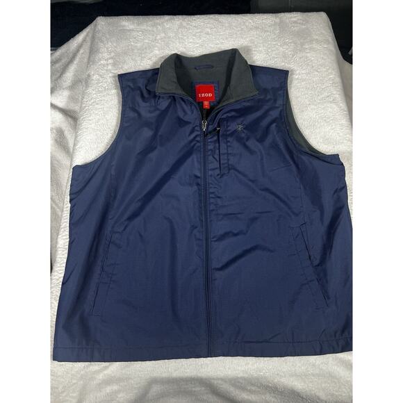 IZOD Men’s L Blue Polyester Full Zip Vest Fleece Lined Casual Layer - Picture 1 of 14